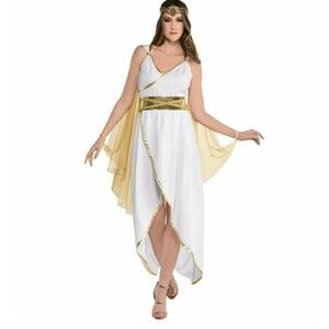 Greek Goddess Dress Costume White Gold Dress Detachable Cape Belt Womens S / M
